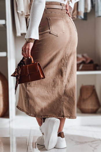 Spódnica jeansowa maxi z rozcięciem MIDIWAY brązowa Dstreet CY0491