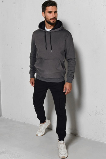 Bluza męska basic z kapturem grafitowa Dstreet BX5861