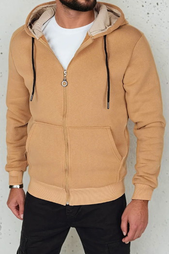 Bluza męska rozpinana basic z kapturem kamelowa Dstreet BX5864