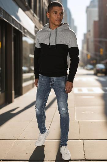 Bluza męska basic z kapturem jasnoszara Dstreet BX5875