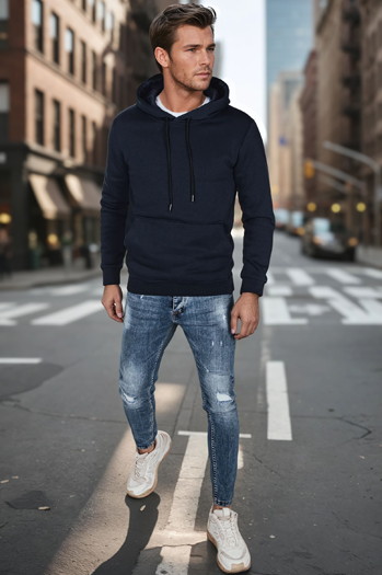 Bluza męska basic z kapturem granatowa Dstreet BX5884