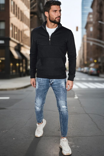 Bluza męska ze stójką czarna Dstreet BX5885