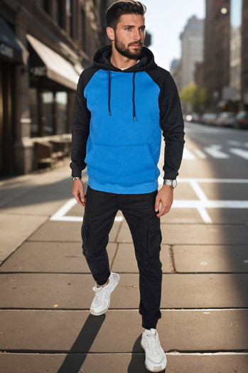 Bluza męska basic z kapturem niebieska Dstreet BX5893