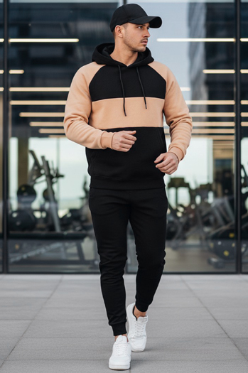 Bluza męska z kapturem w kamelowo-czarne paski Dstreet BX5897