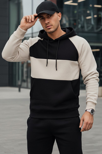 Bluza męska basic z kapturem w popielato-czarne paski Dstreet BX5898