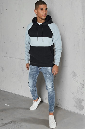 Bluza męska basic z kapturem w błękitno-czarne paski Dstreet BX5900