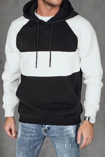 Bluza męska basic z kapturem w biało-czarne paski Dstreet BX5901
