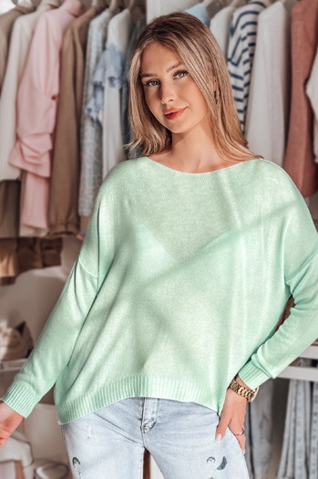 Sweter damski one size oversize gładki SENZIA miętowy Dstreet MY2445