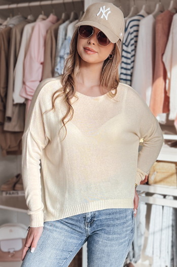 Sweter damski one size oversize gładki SENZIA brzoskwiniowy Dstreet MY2446