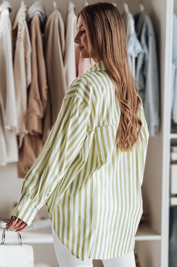 Koszula damska oversize z dłuższym tyłem SAMONE w zielono-białe paski Dstreet DY0460