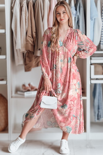 Sukienka one size maxi w kwiatki LILOVIE różowa Dstreet EY2572