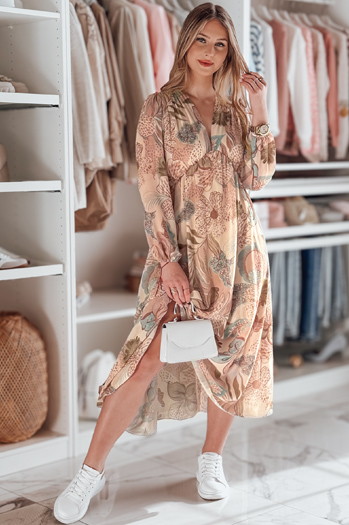 Sukienka one size maxi w kwiatki LILOVIE beżowa Dstreet EY2573