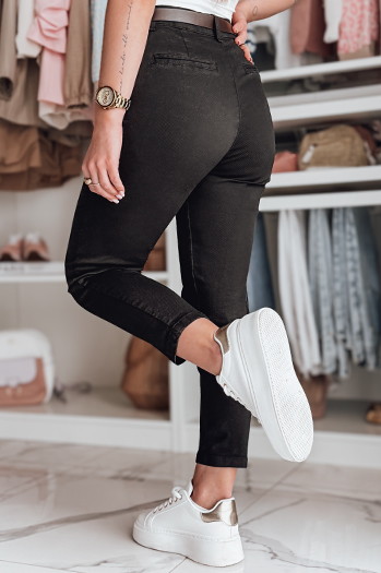 Spodnie damskie slim fit z paskiem TAIRONIK czarne Dstreet UY2544