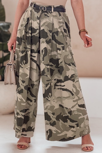 Spódnico-spodnie moro z paskiem FLOWES jasnozielone Dstreet UY2562