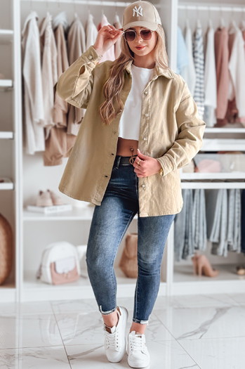 Kurtka damska przejściowa koszulowa oversize KOSMOJACK c.beżowa Dstreet TY4841