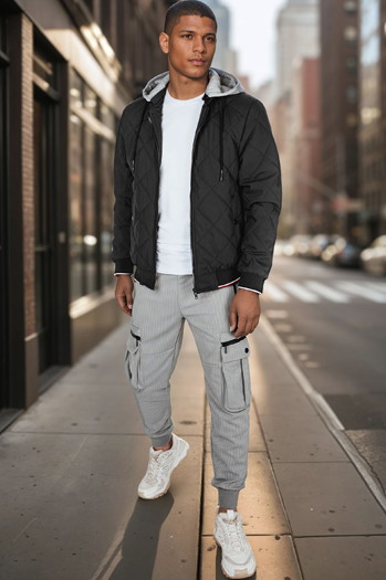 Kurtka męska przejściowa pikowana z kapturem czarna Dstreet TX5010