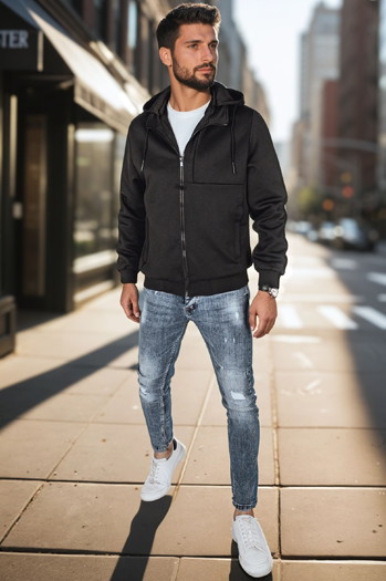 Kurtka męska przejściowa z kapturem czarna Dstreet TX5016