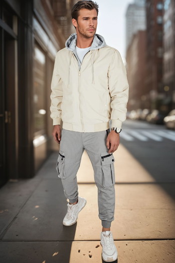 Kurtka męska bomberka z kapturem biała Dstreet TX5020