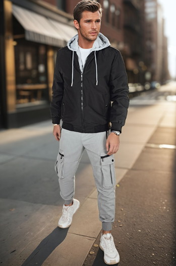 Kurtka męska bomberka z kapturem  czarna Dstreet TX5021