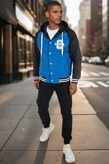 Męska kurtka bomber z kapturem niebieska Dstreet TX5023