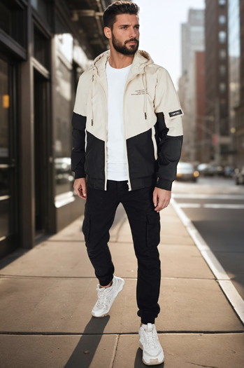 Kurtka męska przejściowa z kapturem beżowa Dstreet TX5027