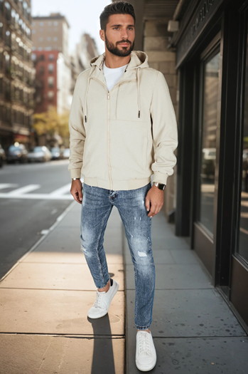 Kurtka męska przejściowa z kapturem beżowa Dstreet TX5030
