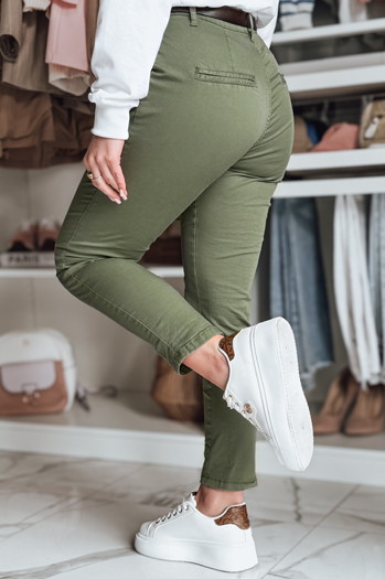 Spodnie damskie slim fit z paskiem LINESKA khaki Dstreet UY2575