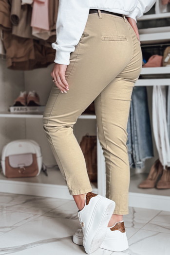 Spodnie damskie slim fit z paskiem LINESKA ciemnobeżowe Dstreet UY2578