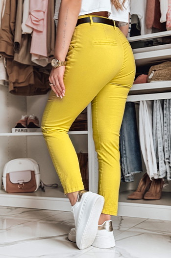 Spodnie damskie slim fit z paskiem LINESKA musztardowe Dstreet UY2579