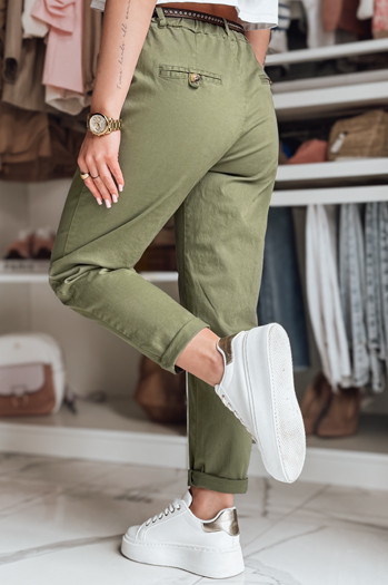 Spodnie damskie chinosy z paskiem RELCIX khaki Dstreet UY2582