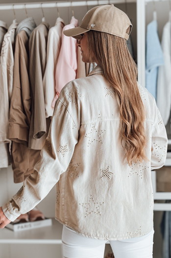 Kurtka damska przejściowa one size w gwiazki STRASHINE cappuccino Dstreet TY4846