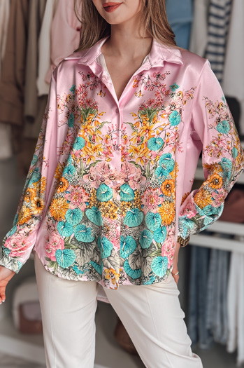 Koszula damska oversize w kwiaty BLOSSIVA różowa Dstreet DY0465