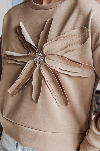 Bluza damska oversize z kwiatem PETITKA mokka Dstreet BY1386