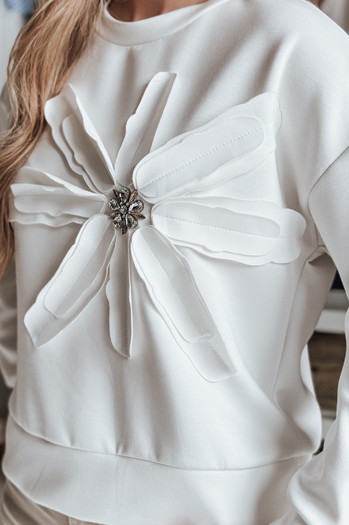 Bluza damska oversize z kwiatem PETITKA ecru Dstreet BY1387