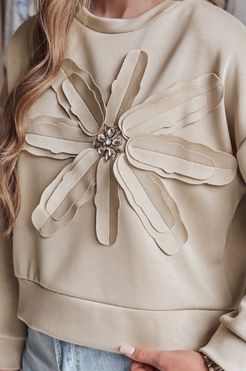 Bluza damska oversize z kwiatem PETITKA jasnobeżowa Dstreet BY1388
