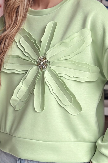 Bluza damska oversize z kwiatem PETITKA miętowa Dstreet BY1389