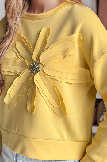 Bluza damska oversize z kwiatem PETITKA żółta Dstreet BY1390