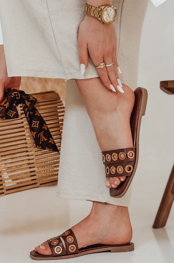 Klapki damskie STELLSAN brązowe Dstreet ZY0855