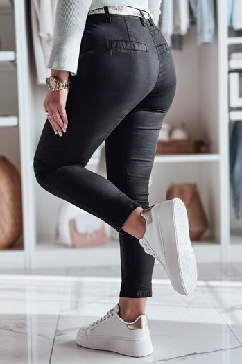 Spodnie damskie materiałowe chinosy z paskiem ROSSALI czarne Dstreet UY2295