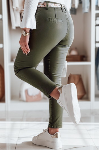 Spodnie damskie materiałowe chinosy z paskiem ROSSALI oliwkowe Dstreet UY2596