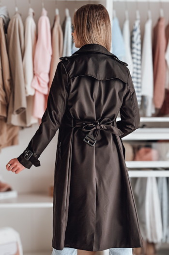 Płaszcz damski długi z paskiem SLIMFOTA czarny Dstreet NY0747