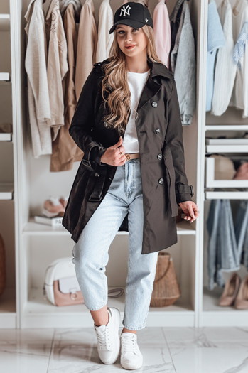 Trencz damski dwurzędowy z paskiem BELISION czarny Dstreet NY0749