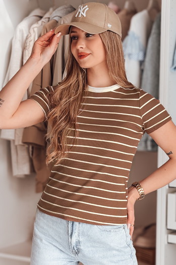 T-shirt damskie basic w paski LINESS brązowy Dstreet RY2810