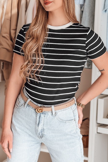 T-shirt damskie basic w paski LINESS czarny Dstreet RY2817