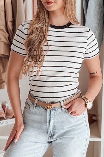 T-shirt damskie basic w paski LINESS biały Dstreet RY2818