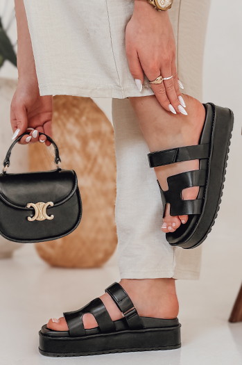 Klapki damskie na rzepy PLATFOR czarne Dstreet ZY0867