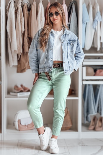 Spodnie damskie casualowe z paskiem MADELINA miętowe Dstreet UY2624