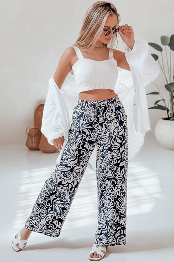 Spodnie damskie materiałowe wide leg TROPICAL SUN granatowe Dstreet UY2632