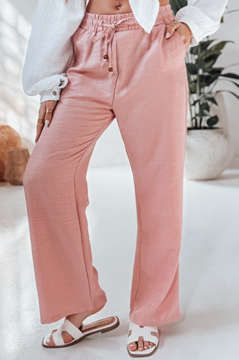 Spodnie damskie materiałowe wide leg LINESSA różowe Dstreet UY2645
