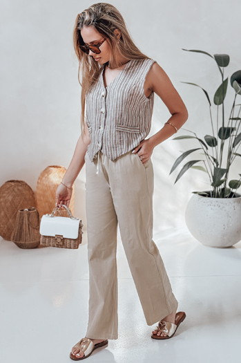 Spodnie damskie casualowe wide leg BOHO DAY khaki Dstreet UY2648